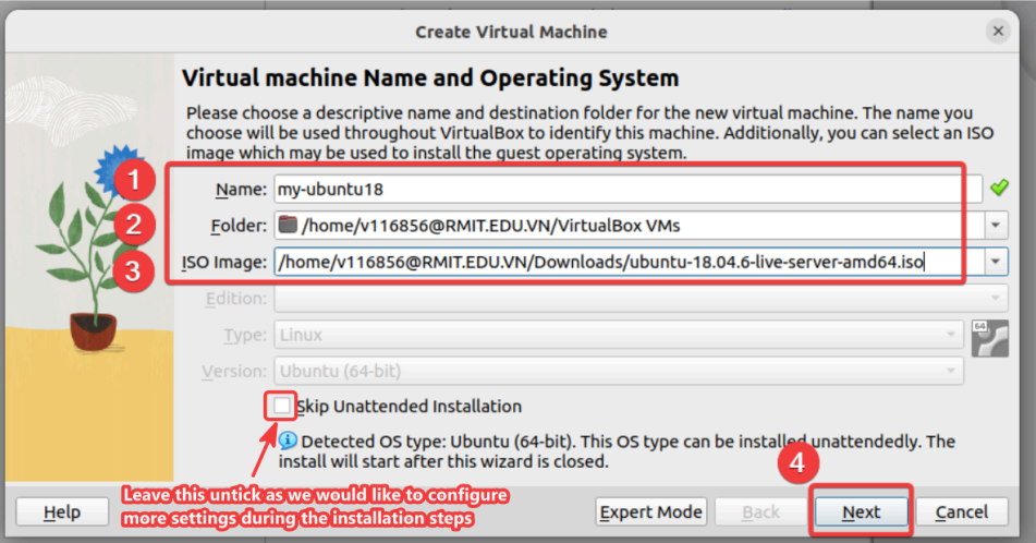 Visual showing ISO Image: select the Ubuntu ISO file to use it to install Ubuntu on our VM.