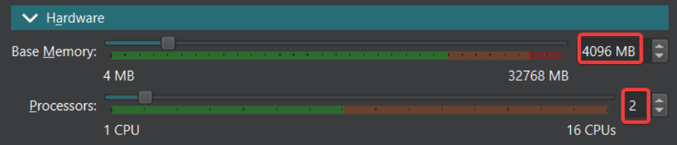 Visual showing For this lab, 4 GB of RAM and 2 virtual CPUs are sufficient for Ubuntu Server.