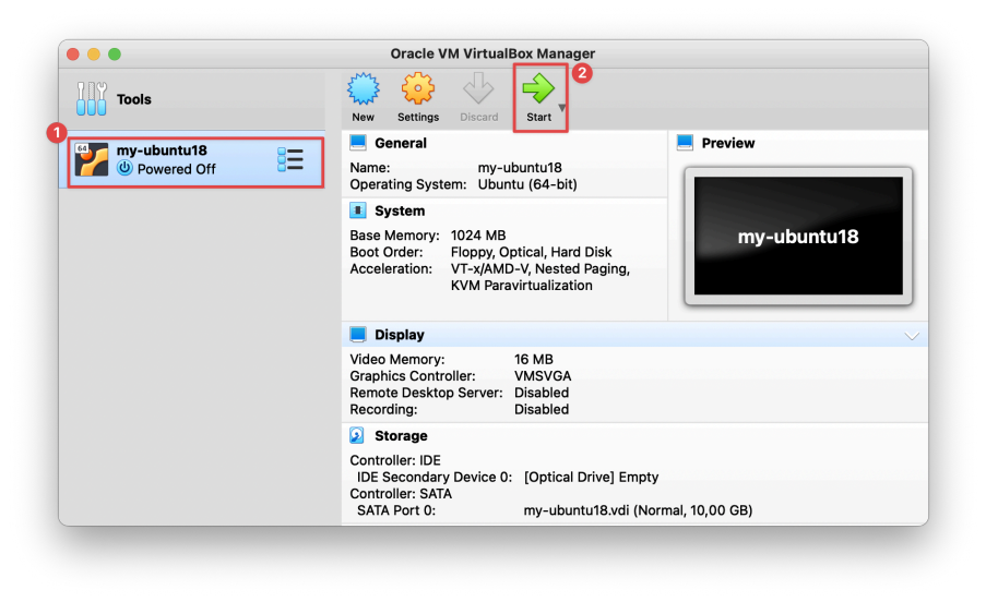 Visual showing Start the Ubuntu VM to begin the initial operating-system installation: