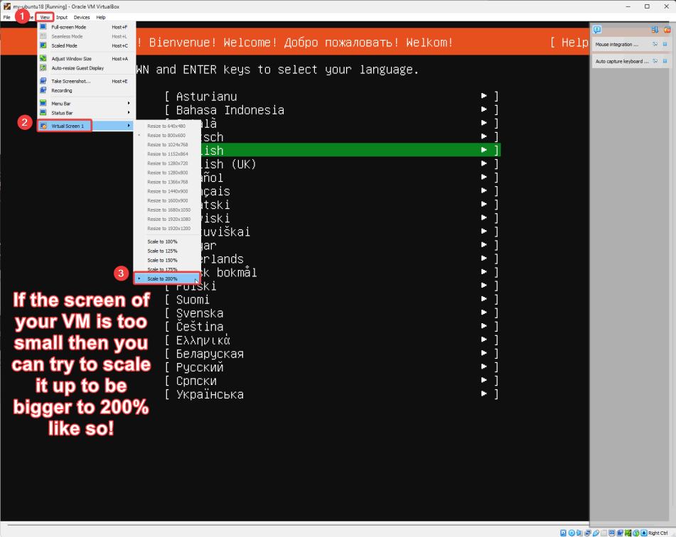 Visual showing On a high-resolution monitor, the VM display may appear small. Increase the display scale if needed: