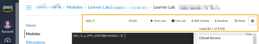 Visual showing Return to the AWS Academy LMS tab to view the lab instructions or to control your lab session.