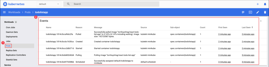 Screenshot illustrating services and deployments: