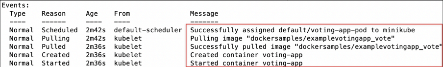 Screenshot illustrating kubectl describe pods