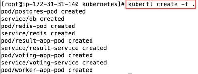 Screenshot illustrating kubectl create -f .