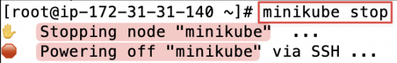 Screenshot illustrating minikube stop