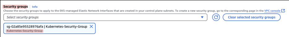 Screenshot illustrating Select that security group for our Kubernetes cluster: