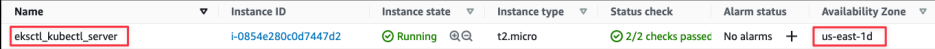 Screenshot illustrating First, confirm the AWS Region in which the management instance and EKS cluster are running:
