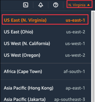 Screenshot illustrating First, confirm the AWS Region in which the management instance and EKS cluster are running: