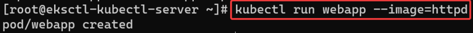 Screenshot illustrating kubectl run webapp --image=httpd