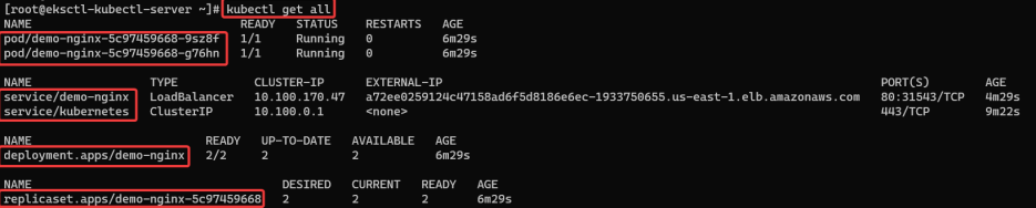 Screenshot illustrating kubectl get all