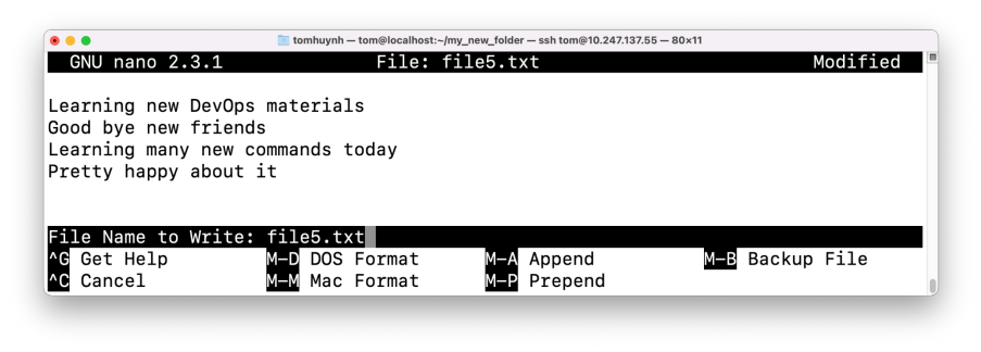 Visual showing Press “Y” to confirm to save the file with new changes or “N” to not save the changes.