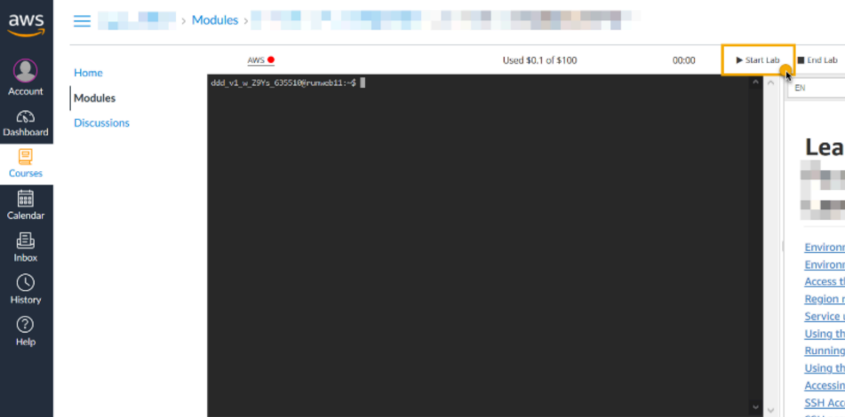 Screenshot illustrating Start the lab by selecting Start Lab.