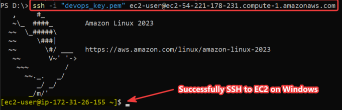Screenshot illustrating Try to SSH to EC2 again: