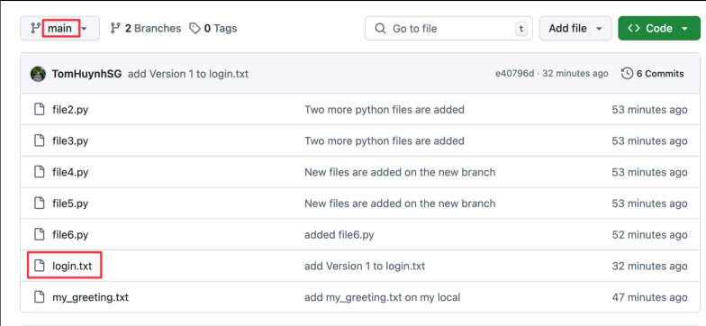 Screenshot illustrating Confirm the new change has been pushed to the main branch on GitHub: