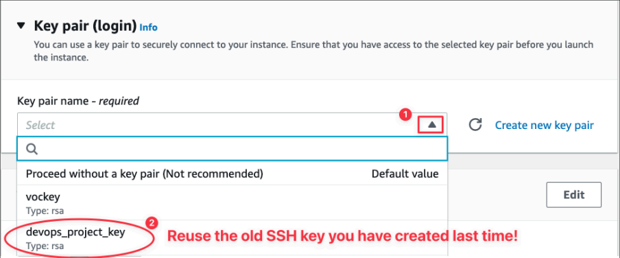 Screenshot illustrating Create a new key pair to securely SSH to your EC2 instance: