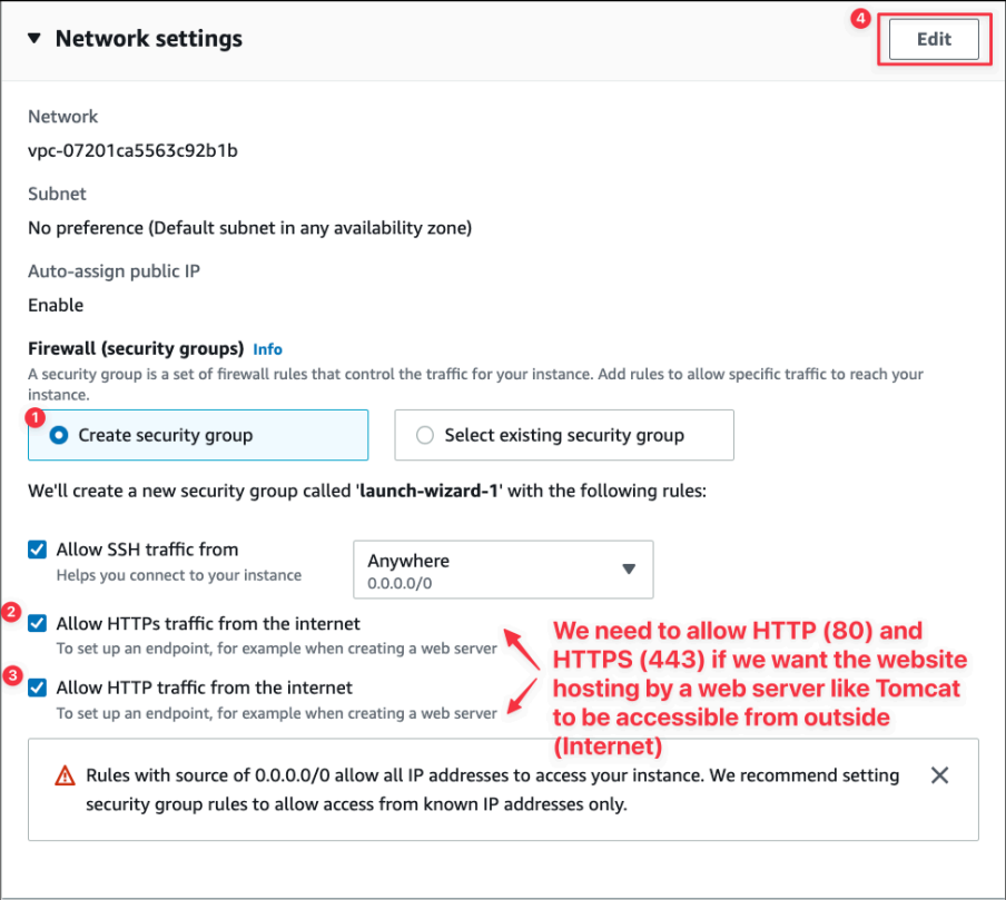 Screenshot illustrating We need to create a security group (firewall rules) to secure and protect our VMs: