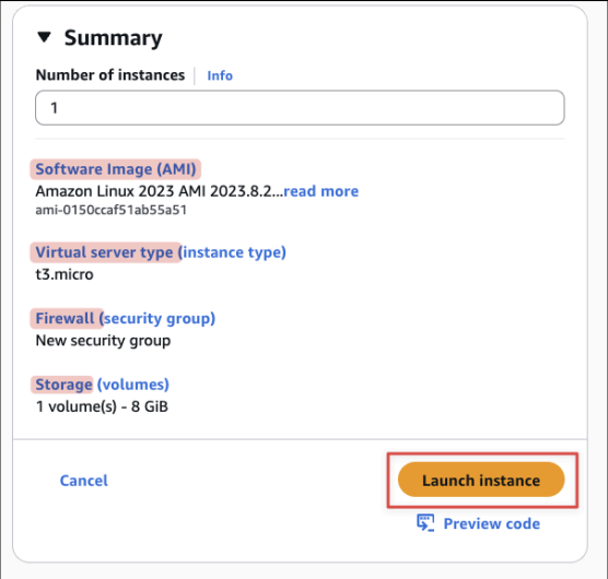 Screenshot illustrating After that, review the configuration settings and launch the instance: