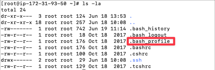 Screenshot illustrating ls -la