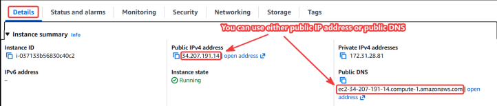Screenshot illustrating address of the EC2 instance via the port 8080 (which is the default port of Tomcat)