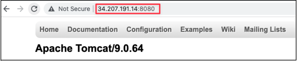 Screenshot illustrating use the URL “http://public_ip_adress: 8080 ” for 8080 is the port number of Tomcat:
