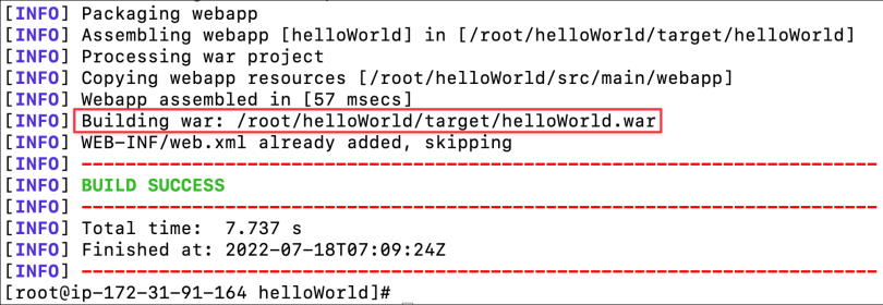 Screenshot illustrating mvn package