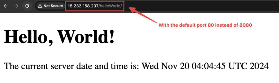 Screenshot illustrating Verify: Access your application via http://your-ec2-ip/helloWorld/.