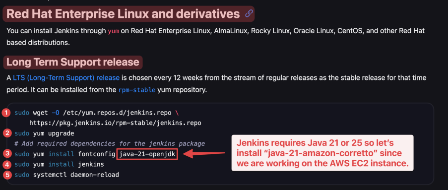 Screenshot illustrating We should see the instructions to download and install Jenkins: