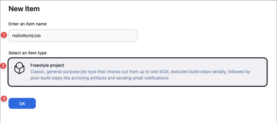 Screenshot illustrating Enter the item name and select it to be Freestyle project: