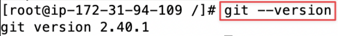 Screenshot illustrating You should see the current version of git installed like so: