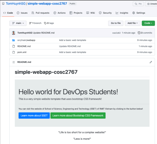 Screenshot illustrating In this session, we will use a GitHub repository containing a simple website: