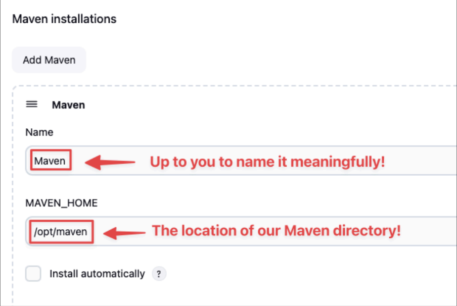 Screenshot illustrating The name is up to you so you can choose to name it as simple as “maven”.