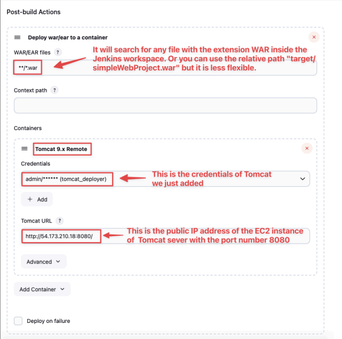 Screenshot illustrating Post-build Actions (steps that run after a successful build):