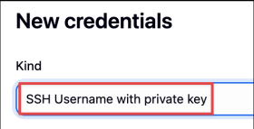 Screenshot illustrating Select the credential type SSH Username with Private Key and configure it: