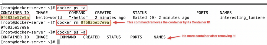 Screenshot illustrating docker rm <container_id>