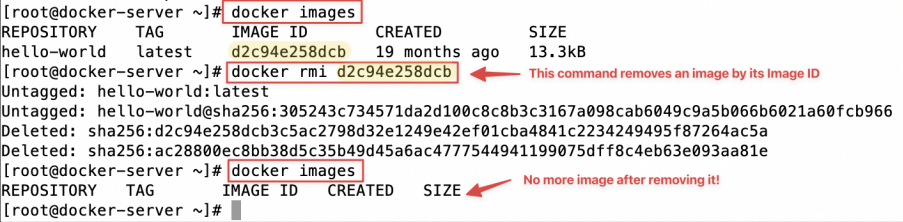 Screenshot illustrating docker rmi <image_id>