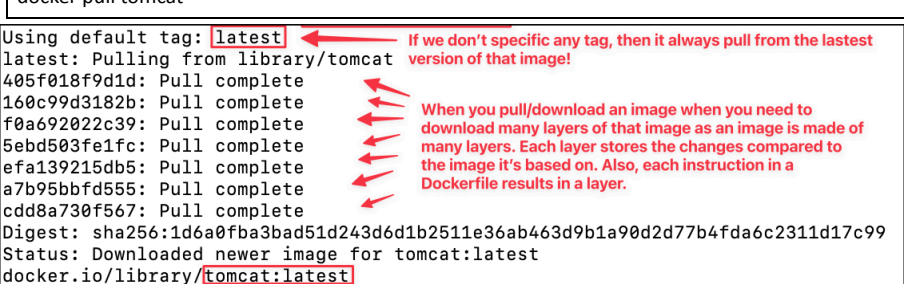 Screenshot illustrating docker pull tomcat