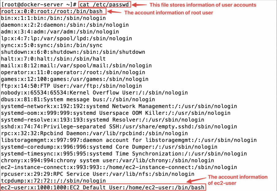 Screenshot illustrating cat /etc/passwd