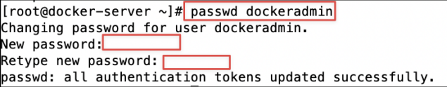 Screenshot illustrating passwd dockeradmin