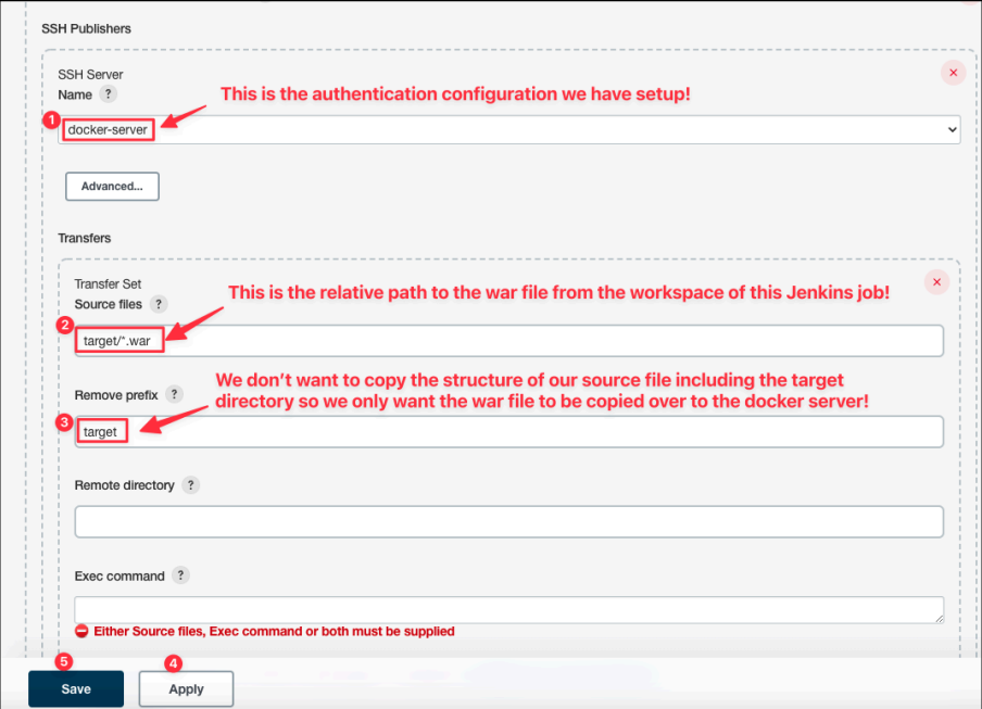 Screenshot illustrating We will add a new post-build action for our Docker server:
