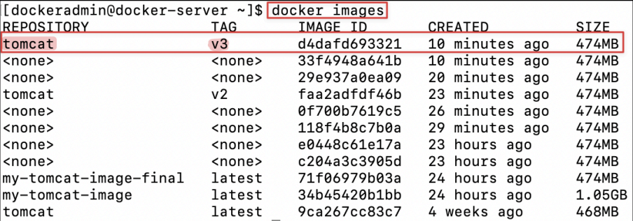 Screenshot illustrating docker images