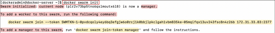 Screenshot illustrating docker swarm init