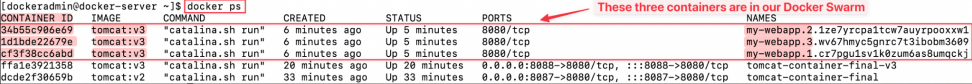 Screenshot illustrating docker ps
