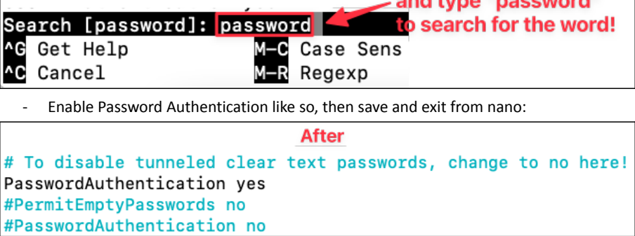Screenshot illustrating nano /etc/ssh/sshd_config (2 of 2)