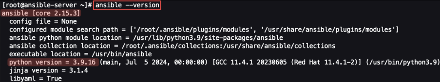 Screenshot illustrating ansible --version