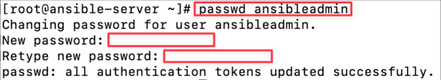 Screenshot illustrating passwd ansibleadmin