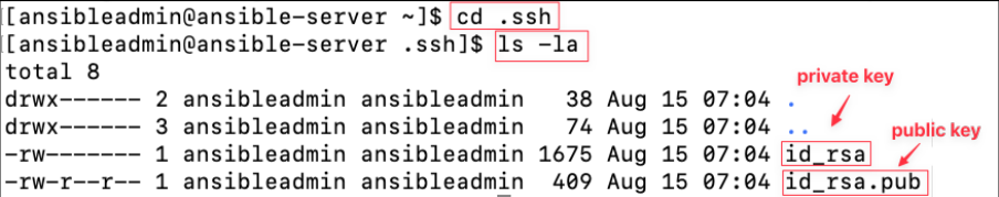 Screenshot illustrating cd .ssh ls -la