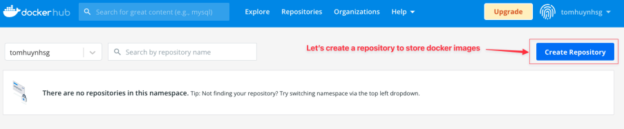 Screenshot illustrating created one) and create a repository on Docker Hub: