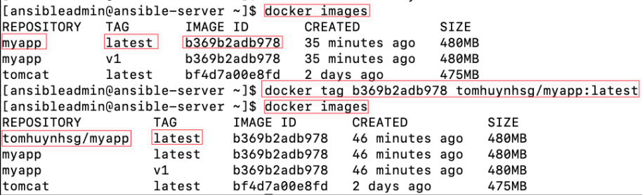 Screenshot illustrating docker tag [image-id] [new-image-repo-name]