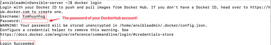 Screenshot illustrating docker login