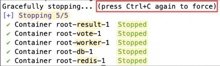 Screenshot illustrating To stop our Docker Compose from running then you can press Ctrl + C: